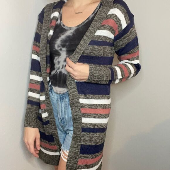 Evelyn Taylor Striped Hooded maxi Cardigan Sweater - Picture 10 of 13